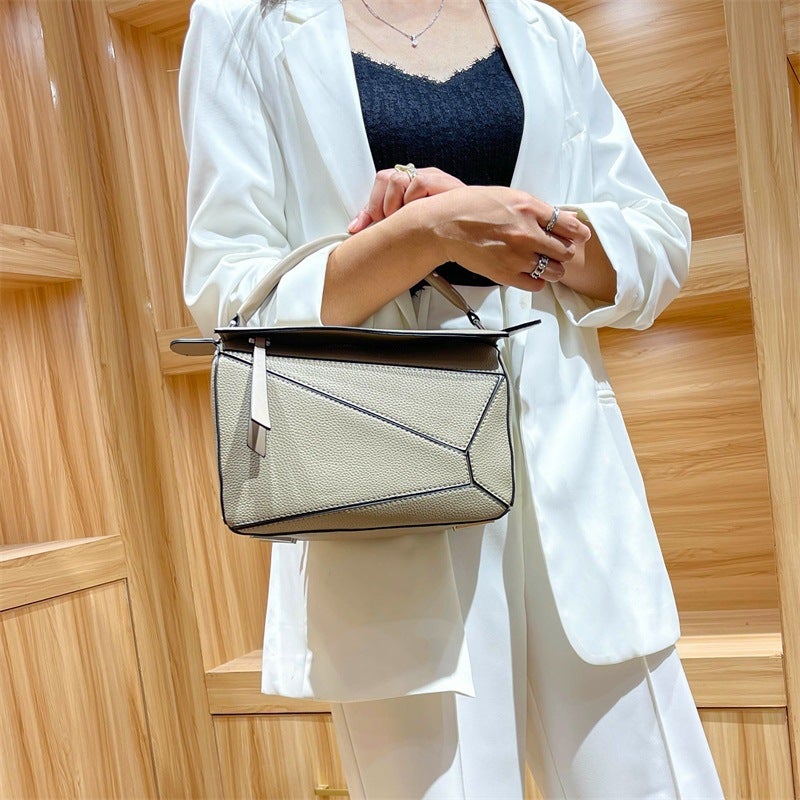 Bag Women'S 2024 Spring And Armitage Soft Leather Geometric Bag Stitching Women'S Bag Crossbody Portable Large Bag Pillow Bag - Image 4