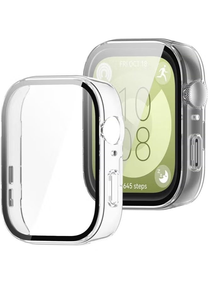 اليشمك غطاء صلب لساعت Huawei Watch Fit 3 مع واقي شاشة زجاجي مقسى - غطاء واقي كامل (شفاف) - Image 4