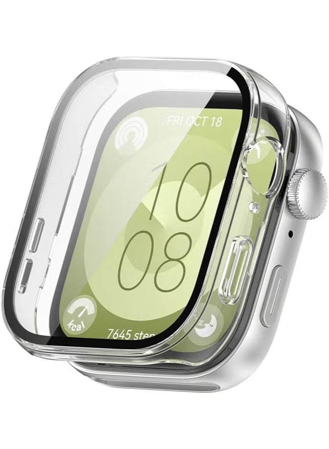 اليشمك غطاء صلب لساعت Huawei Watch Fit 3 مع واقي شاشة زجاجي مقسى - غطاء واقي كامل (شفاف) - Image 1