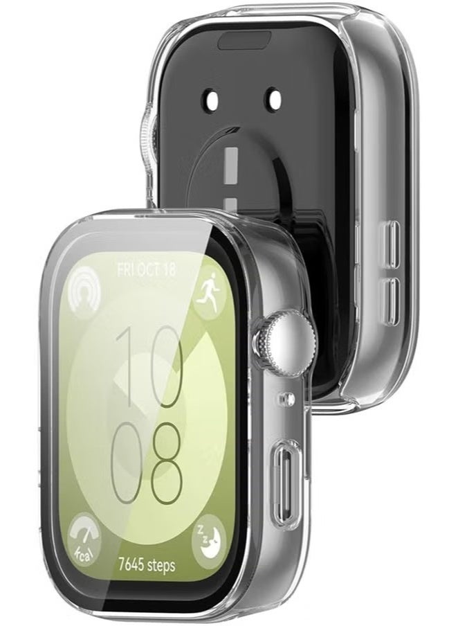 اليشمك غطاء صلب لساعت Huawei Watch Fit 3 مع واقي شاشة زجاجي مقسى - غطاء واقي كامل (شفاف) - Image 3