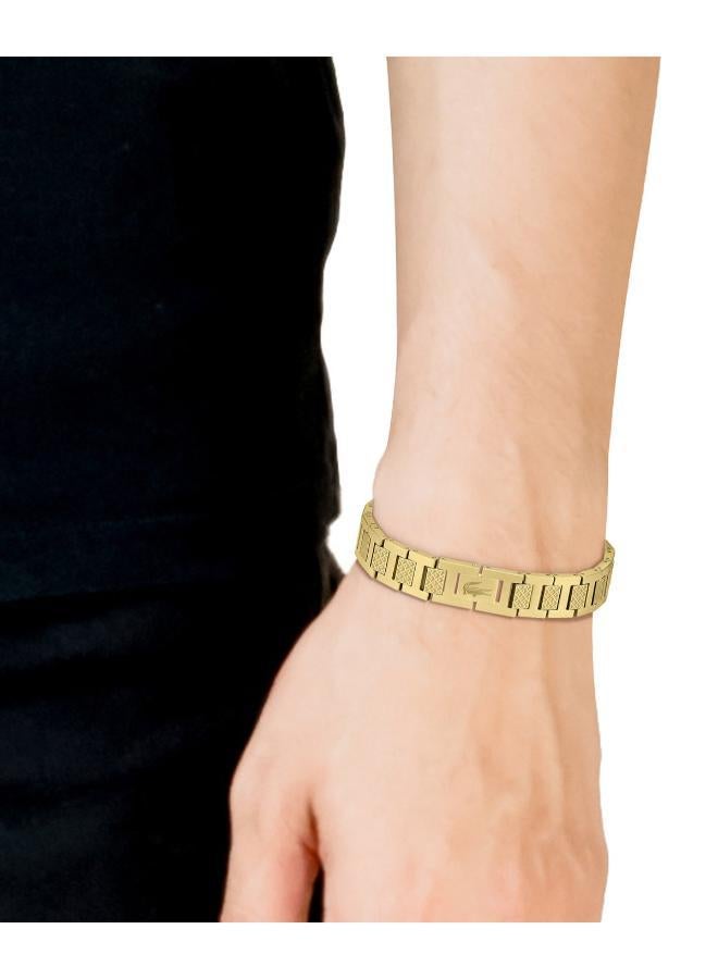 LACOSTE Metropole Collection Link Bracelet For Men In Yellow Gold Embellished With Petit Piqué Pattern - 2040120 - Image 2