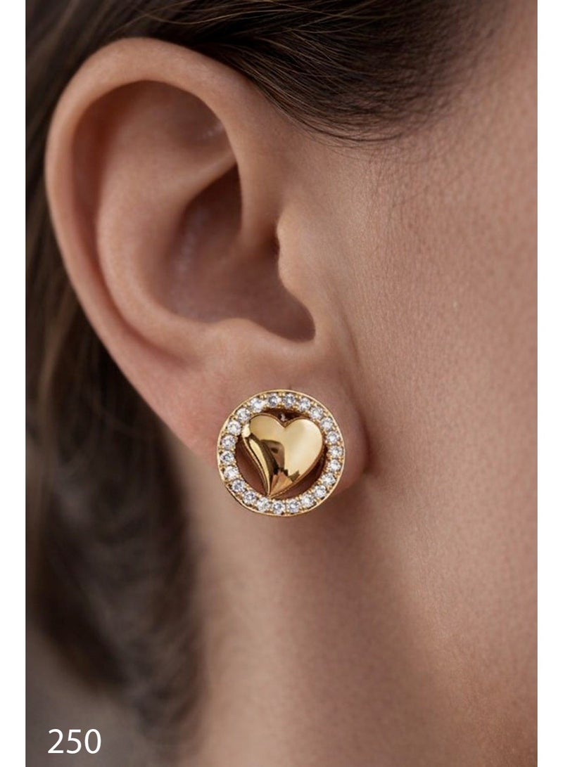 3Diamonds Gold Plated Heart Stud Earrings with Cubic Zirconia Halo - Image 3