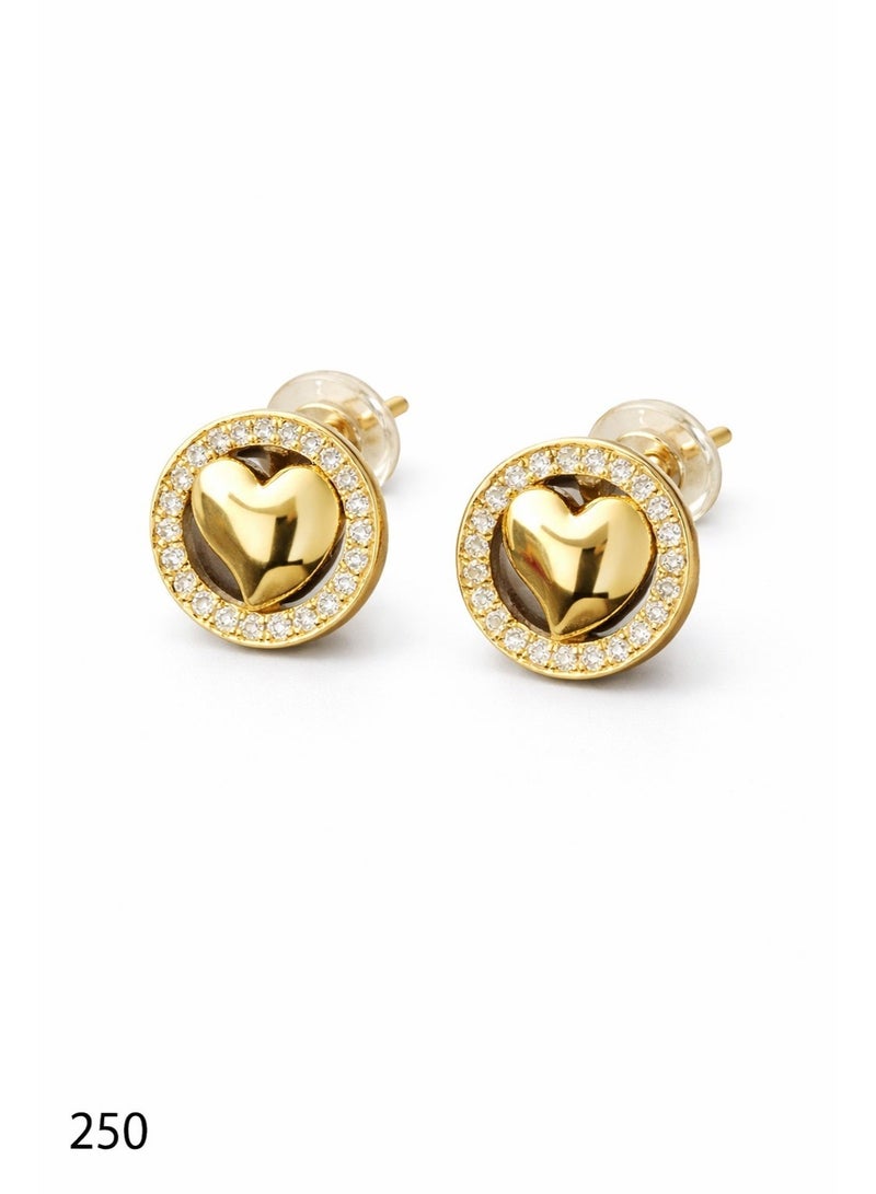 3Diamonds Gold Plated Heart Stud Earrings with Cubic Zirconia Halo - Image 4