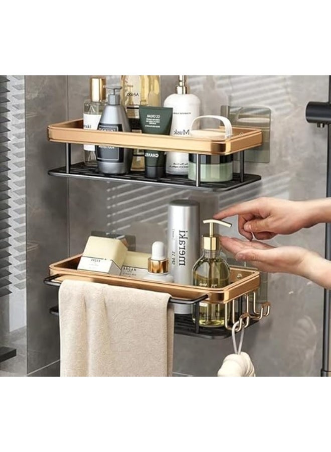 رف حمام بدون ثقب، رف شامبو، رف دش، رف مطبخ، رف تخزين للمرحاض، مجموعة إكسسوارات الحمام (قطعتان من جولدن ستاندرد) - Image 3