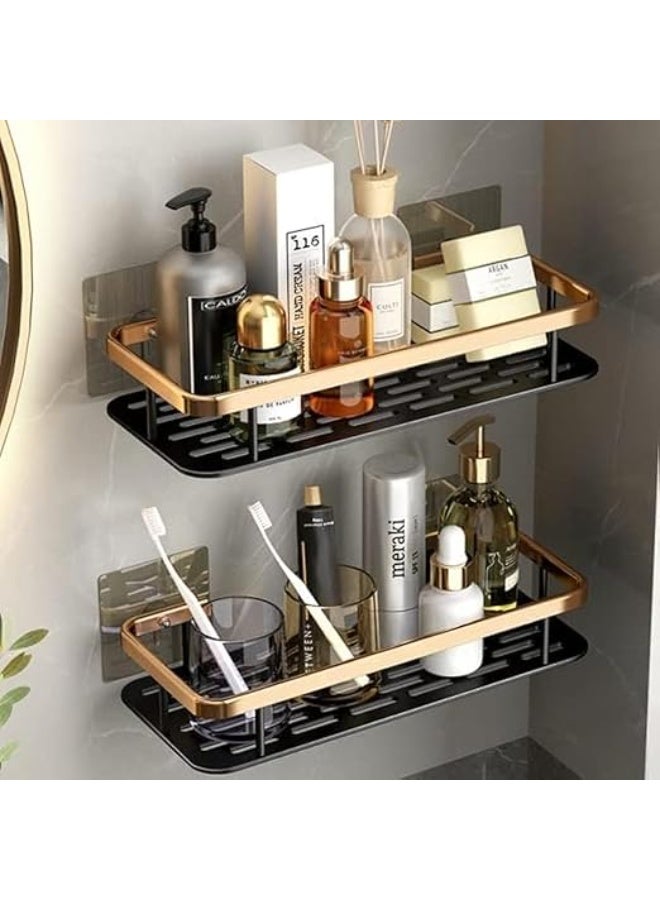 رف حمام بدون ثقب، رف شامبو، رف دش، رف مطبخ، رف تخزين للمرحاض، مجموعة إكسسوارات الحمام (قطعتان من جولدن ستاندرد) - Image 1