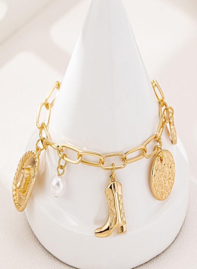 DATOA Western Dainty Gold Bracelets Boho Coin Pendant Chain Bracelet Punk Cowgirl Boot Horse Bracelet Handmade Adjustable Charm Jewelry for Women - Gold - Image 3