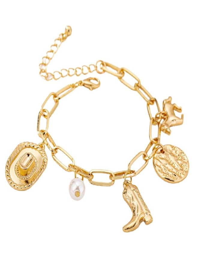 DATOA Western Dainty Gold Bracelets Boho Coin Pendant Chain Bracelet Punk Cowgirl Boot Horse Bracelet Handmade Adjustable Charm Jewelry for Women - Gold - Image 1