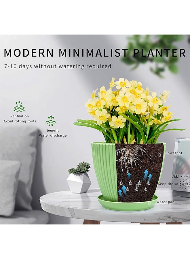 Relex Pack of 6 Flower Pots, Planters Pot with Saucers and Drainage, Decorative Plant Pots for Indoor and Outdoor Use (Light Green) - Image 5
