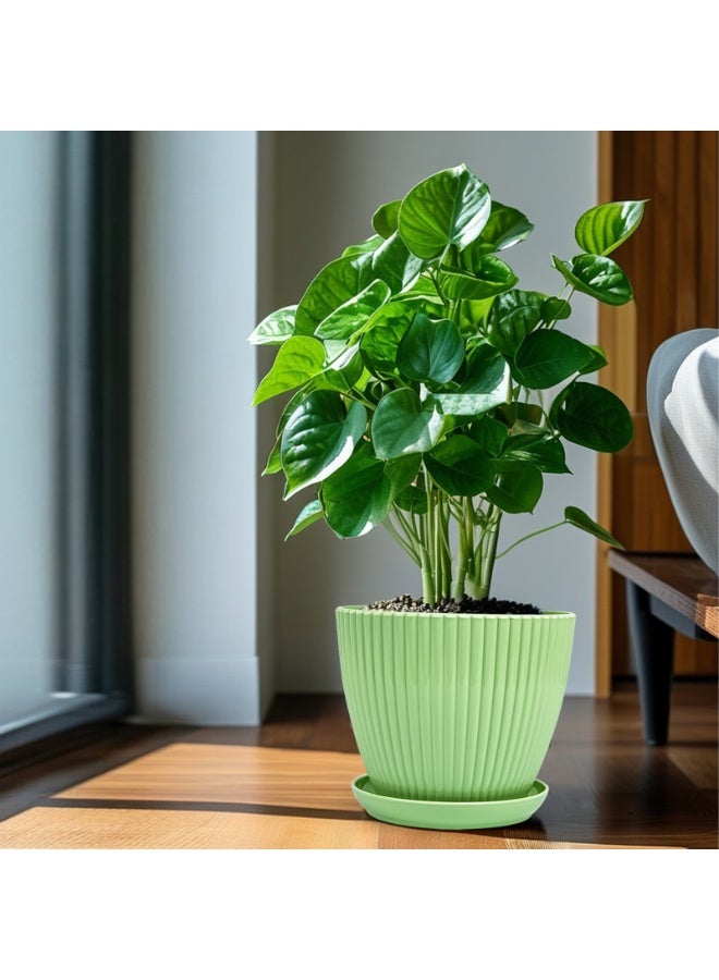 Relex Pack of 6 Flower Pots, Planters Pot with Saucers and Drainage, Decorative Plant Pots for Indoor and Outdoor Use (Light Green) - Image 3