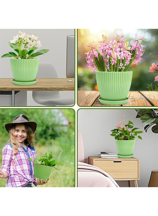 Relex Pack of 6 Flower Pots, Planters Pot with Saucers and Drainage, Decorative Plant Pots for Indoor and Outdoor Use (Light Green) - Image 4