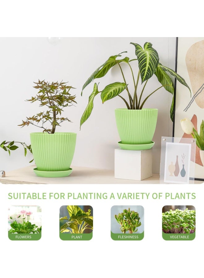 Relex Pack of 6 Flower Pots, Planters Pot with Saucers and Drainage, Decorative Plant Pots for Indoor and Outdoor Use (Light Green) - Image 2