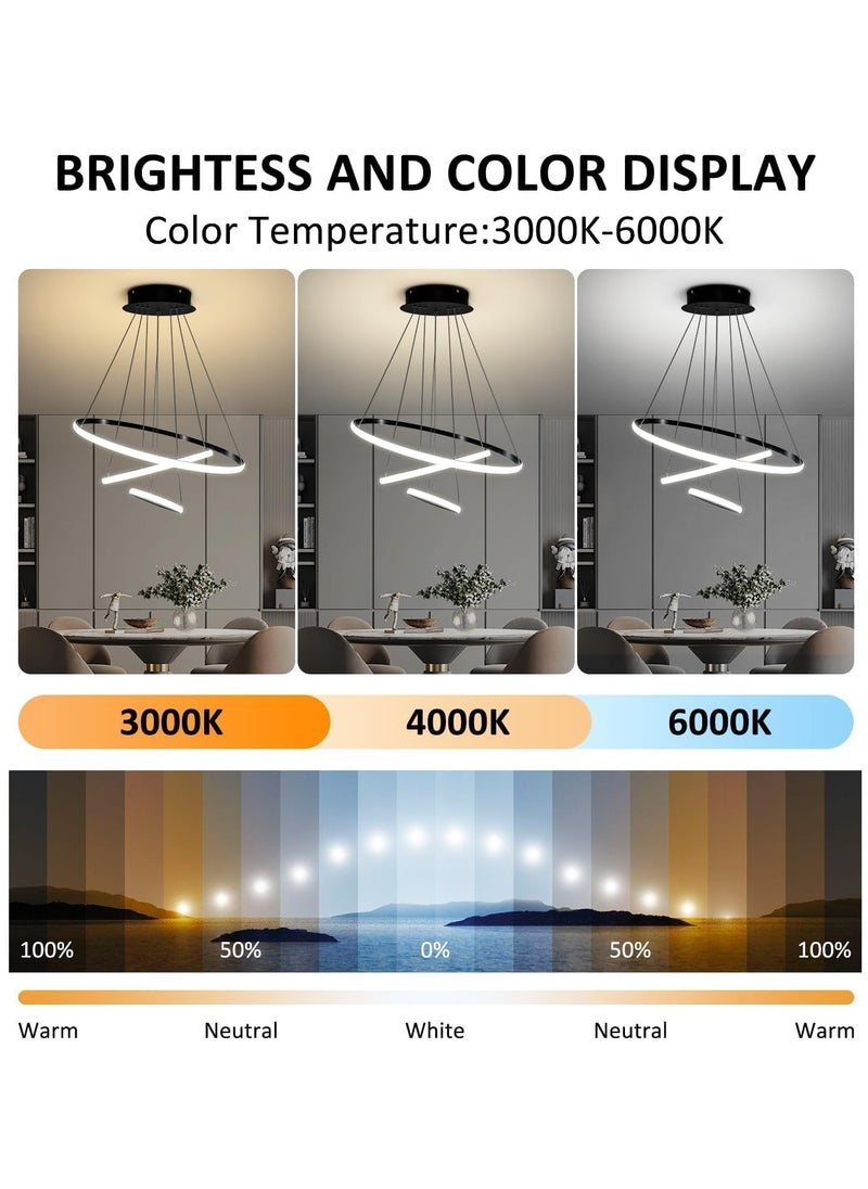 RATSAW Modern LED Chandelier with Remote Control Dimmable Contemporary LED Chandelier 3 Rings Adjustable Hanging Chandelier Ceiling Pendant Light for Living Dining Room Foyer (Black)  - Image 2