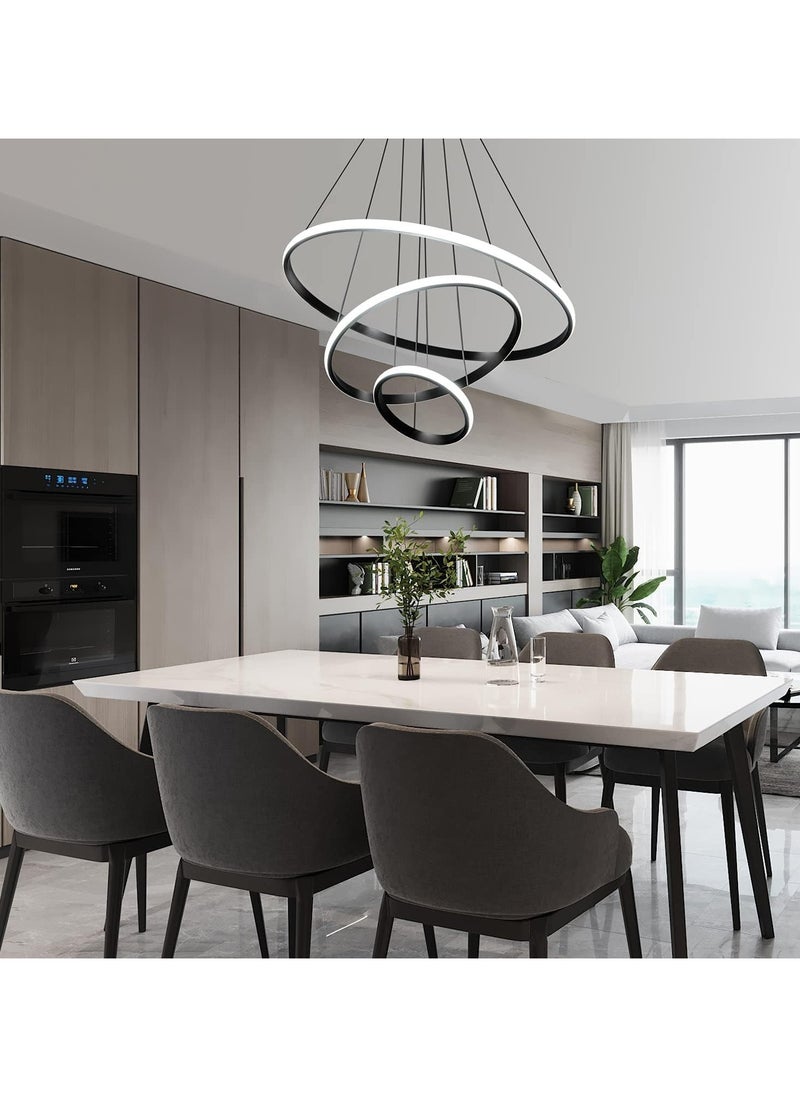 RATSAW Modern LED Chandelier with Remote Control Dimmable Contemporary LED Chandelier 3 Rings Adjustable Hanging Chandelier Ceiling Pendant Light for Living Dining Room Foyer (Black)  - Image 4