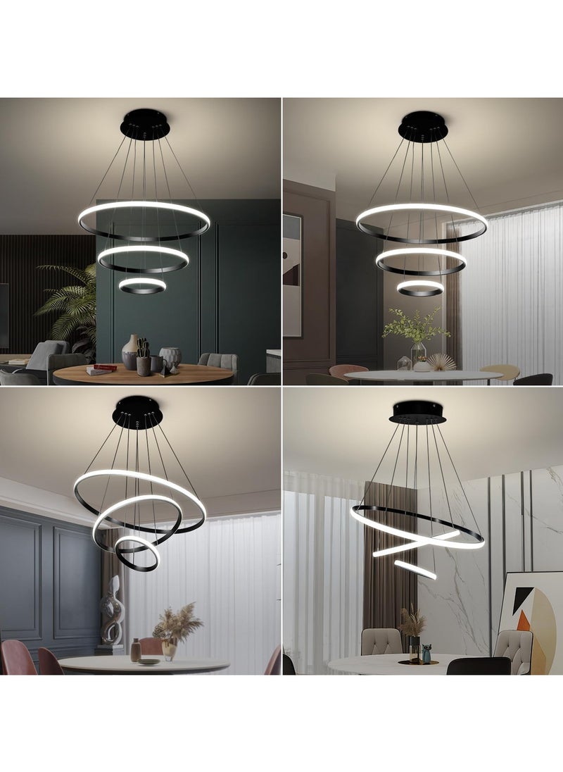 RATSAW Modern LED Chandelier with Remote Control Dimmable Contemporary LED Chandelier 3 Rings Adjustable Hanging Chandelier Ceiling Pendant Light for Living Dining Room Foyer (Black)  - Image 5