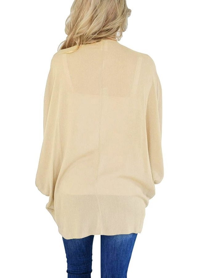 BB&KK Women's Cotton Lightweight Kimono Cardigans 3/4 Batwing Sleeve Solid Colors, 1khaki, M - Image 5