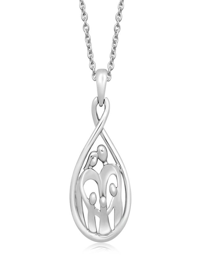 Jewelili 925 Sterling Silver Parents & 3 Children Family Pendant Necklace - Image 1