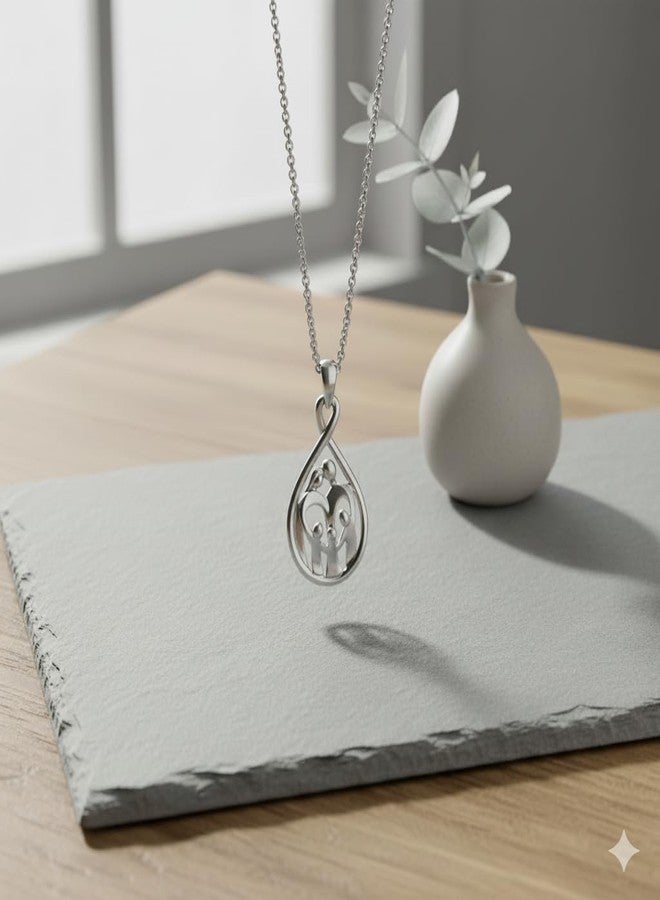 Jewelili 925 Sterling Silver Parents & 3 Children Family Pendant Necklace - Image 3