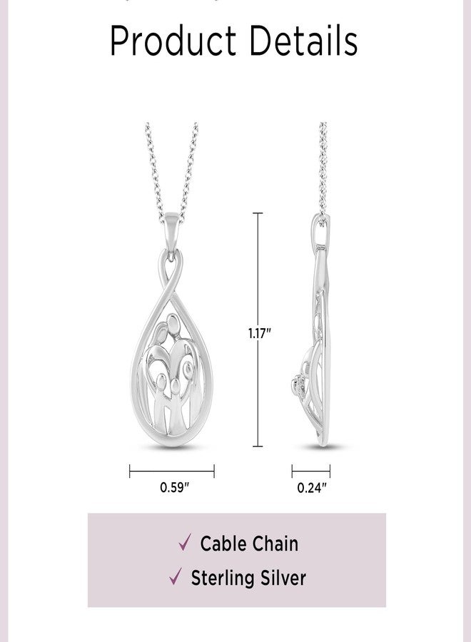 Jewelili 925 Sterling Silver Parents & 3 Children Family Pendant Necklace - Image 4