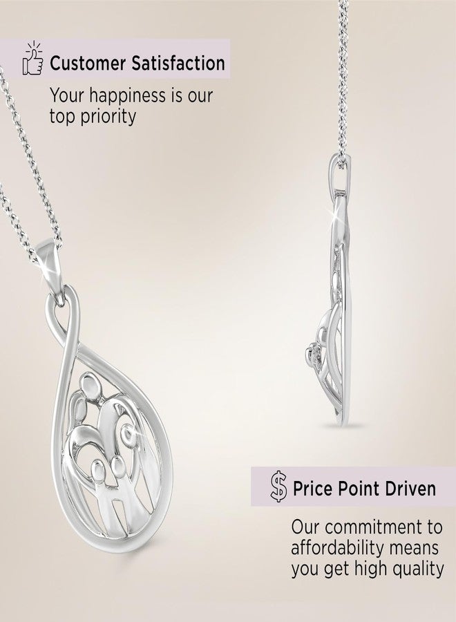 Jewelili 925 Sterling Silver Parents & 3 Children Family Pendant Necklace - Image 5