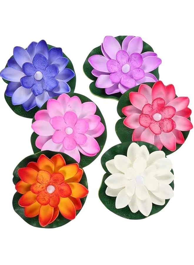 The Bros Floating Pool Lights, Lotus Flowers Lights, Fun Pool Accessories, Pond Light LED Candles Artificial Flower Water Lily Pad for Pool at Night, Garden Valentine's Day Decor (Pack of 6)  - Image 1