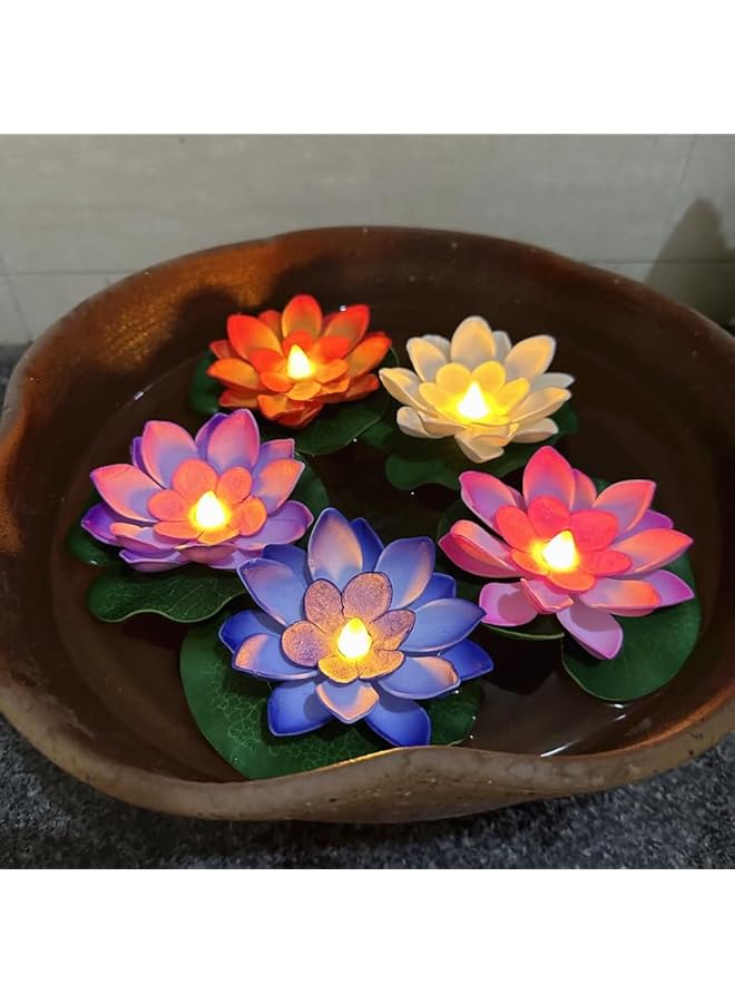 The Bros Floating Pool Lights, Lotus Flowers Lights, Fun Pool Accessories, Pond Light LED Candles Artificial Flower Water Lily Pad for Pool at Night, Garden Valentine's Day Decor (Pack of 6)  - Image 5