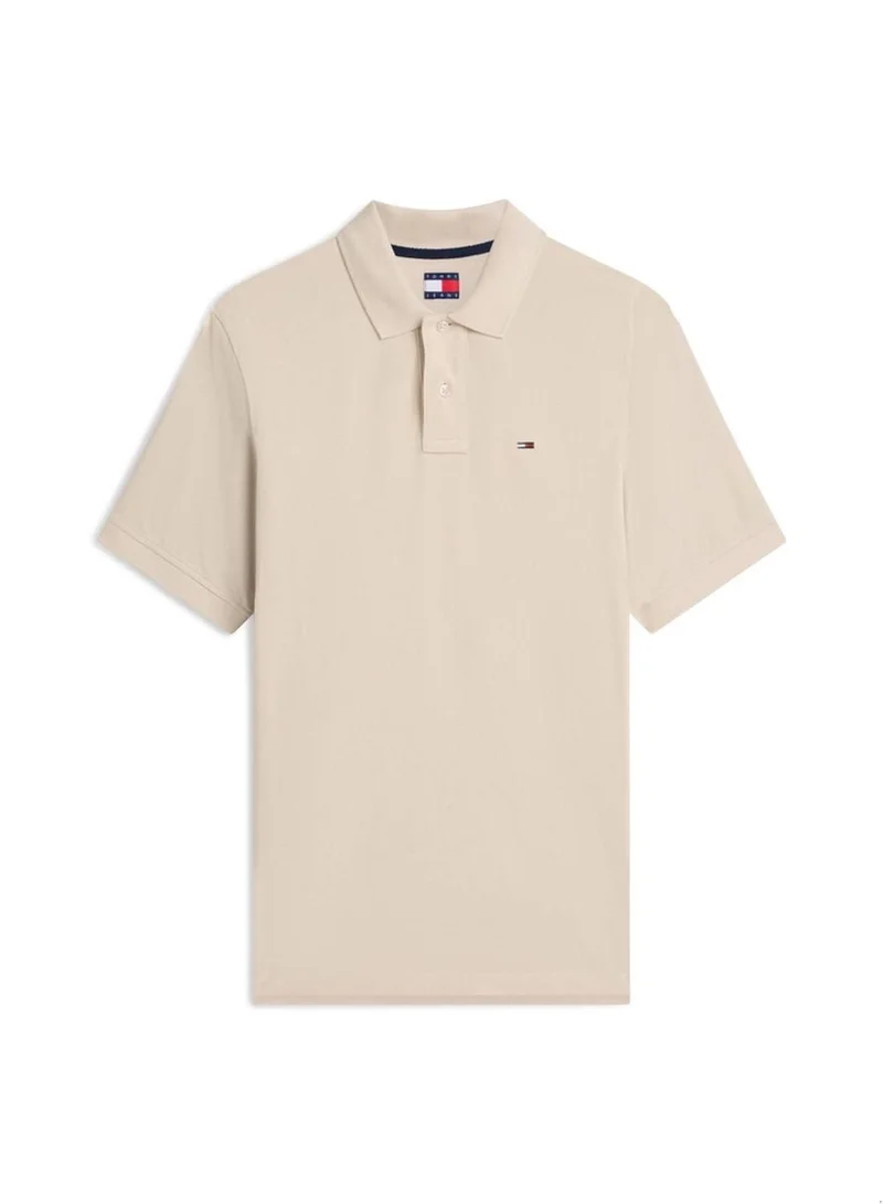 Tommy Jeans Classic Beige Essential Regular Fit Polo for Men | Best Price UAE