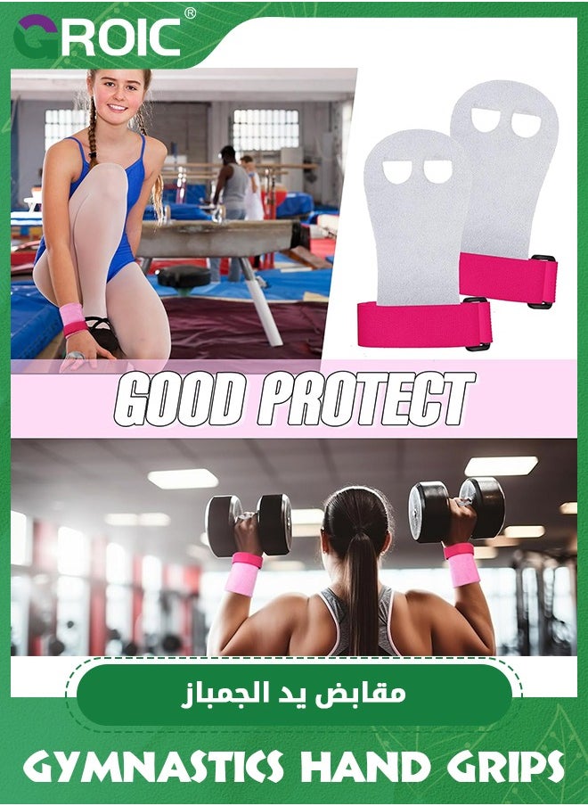 GROIC 4 Pieces Gymnastics Grips Pink Gymnastic Hand Grips Athletic Pink Wrist Bands Terry Cloth Sweat Bands Girls Sports Accessories for Kids Basketball Tennis Football Baseball, M  - Image 4