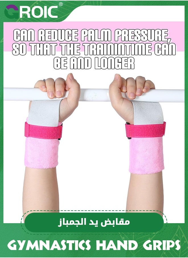 GROIC 4 Pieces Gymnastics Grips Pink Gymnastic Hand Grips Athletic Pink Wrist Bands Terry Cloth Sweat Bands Girls Sports Accessories for Kids Basketball Tennis Football Baseball, M  - Image 3