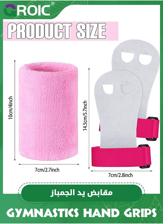 GROIC 4 Pieces Gymnastics Grips Pink Gymnastic Hand Grips Athletic Pink Wrist Bands Terry Cloth Sweat Bands Girls Sports Accessories for Kids Basketball Tennis Football Baseball, M  - Image 2