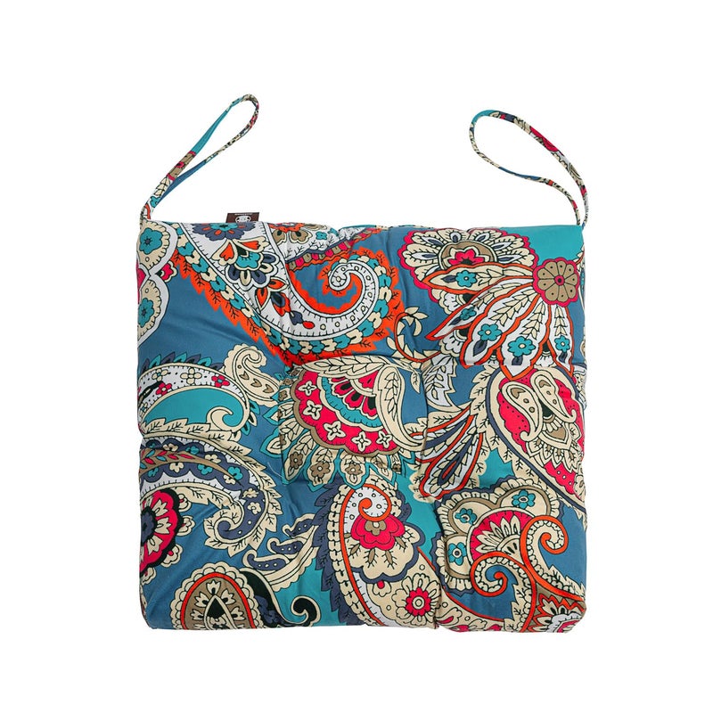 Makimoo 2-Pack Outdoor/Indoor Wicker Patio Seat Cushion Pad with Ties - Dining Chair Cushion, 17" x 17" (Blue Trumpet Flowers) - Image 2