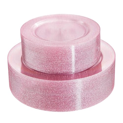 WDF 120pcs Pink Plastic Plates Disposable - Clear Pink Glitter Plates for Valentine's Day/Wedding including 60PCS Dinner Plates 10.25inch and 60PCS Salad Plates 7.5inch for Wedding/Party - Image 1