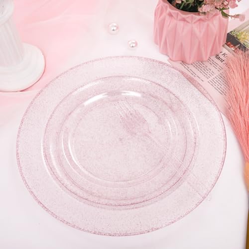 WDF 120pcs Pink Plastic Plates Disposable - Clear Pink Glitter Plates for Valentine's Day/Wedding including 60PCS Dinner Plates 10.25inch and 60PCS Salad Plates 7.5inch for Wedding/Party - Image 5
