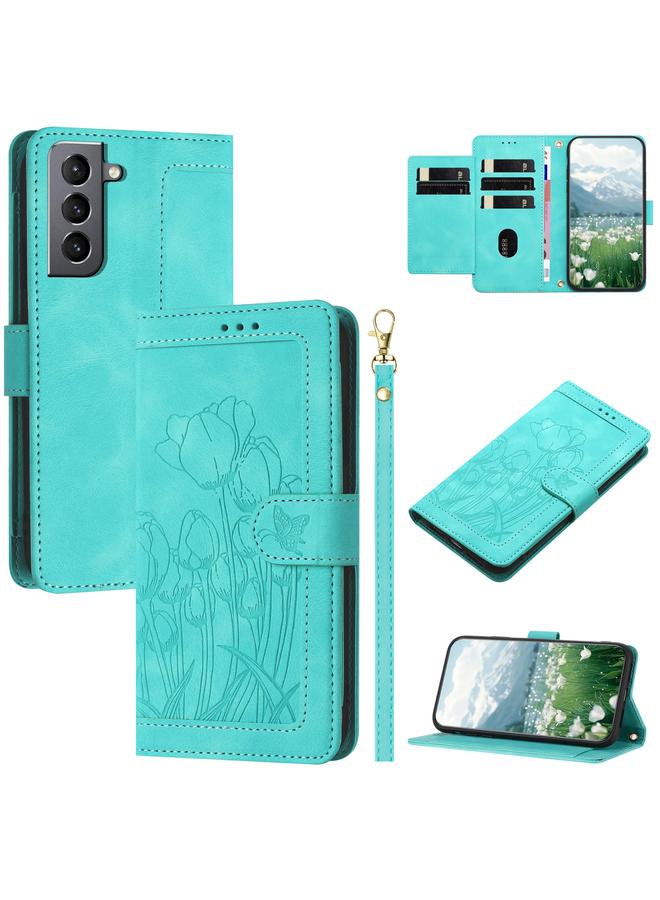 S-TOP Case For Samsung Galaxy S21 5G Tulips Embossed Leather Phone Case with Lanyard - Image 1