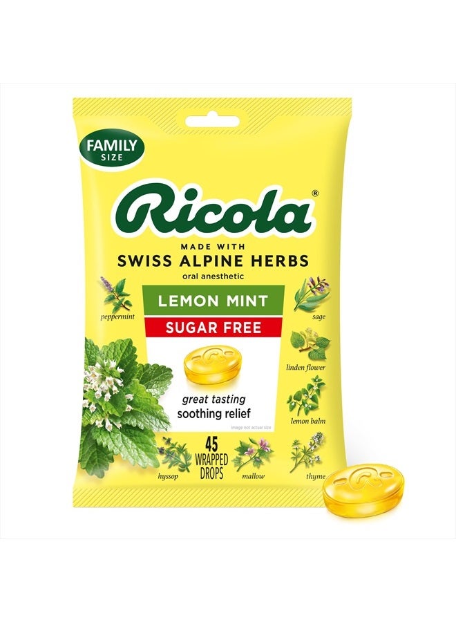 Ricola Sugar Free Lemon Mint Throat Drops, 45 Count, Refreshing Relief From Minor Throat Irritations, Oral Anesthetic - Image 1