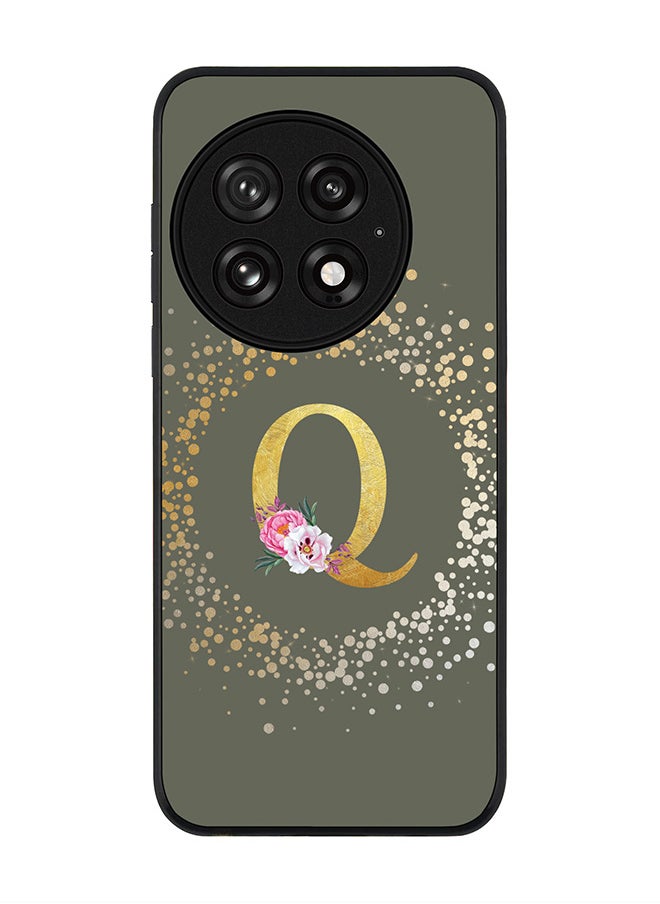 Stylizedd For OnePlus 13 5G Case,Slim fit Camera Protection, Shockproof Thin Phone cover  - Custom Monogram Floral - Q  (Olive Green )  - Image 1