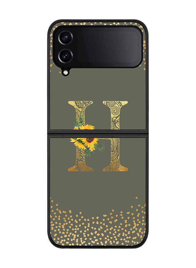 Stylizedd Rugged Black edge case for Samsung Galaxy Z Flip4 Slim fit Soft Case Flexible Rubber Edges Anti Drop TPU Gel Thin Cover - Custom Monogram Initial Letter Floral Pattern Alphabet - H (Olive Green ) - Image 1