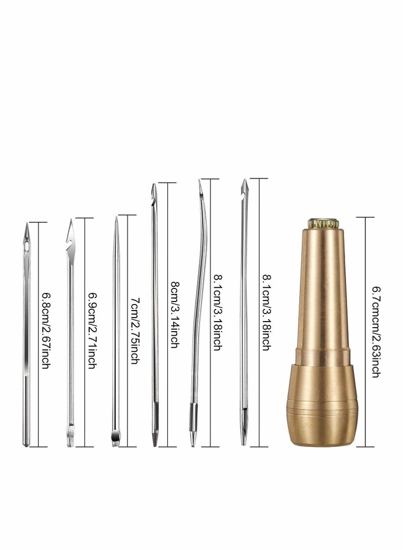 Canvas Leather Sewing Awl Needle with Copper Handle, 50 m Nylon Cord Thread and 2 Pieces Thimble for Handmade Leather Sewing Tools Shoe and Leather Repair, 6 Pieces - Image 2