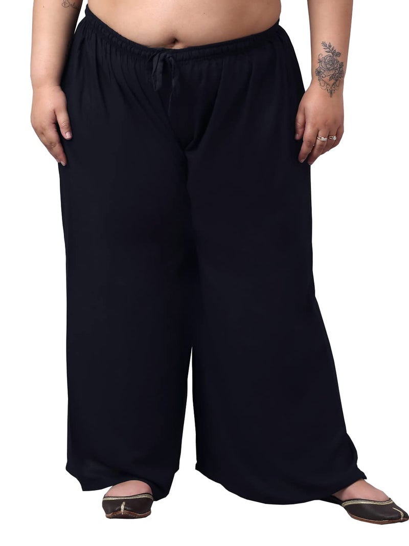 TREND LEVEL Plus Size Women's Rayon Loose Fit Flared Wide Leg Palazzo Pants Soft Plain/Solid Design with Drawstring Elastic (Pack of 1) (6XL, Black) - Image 1
