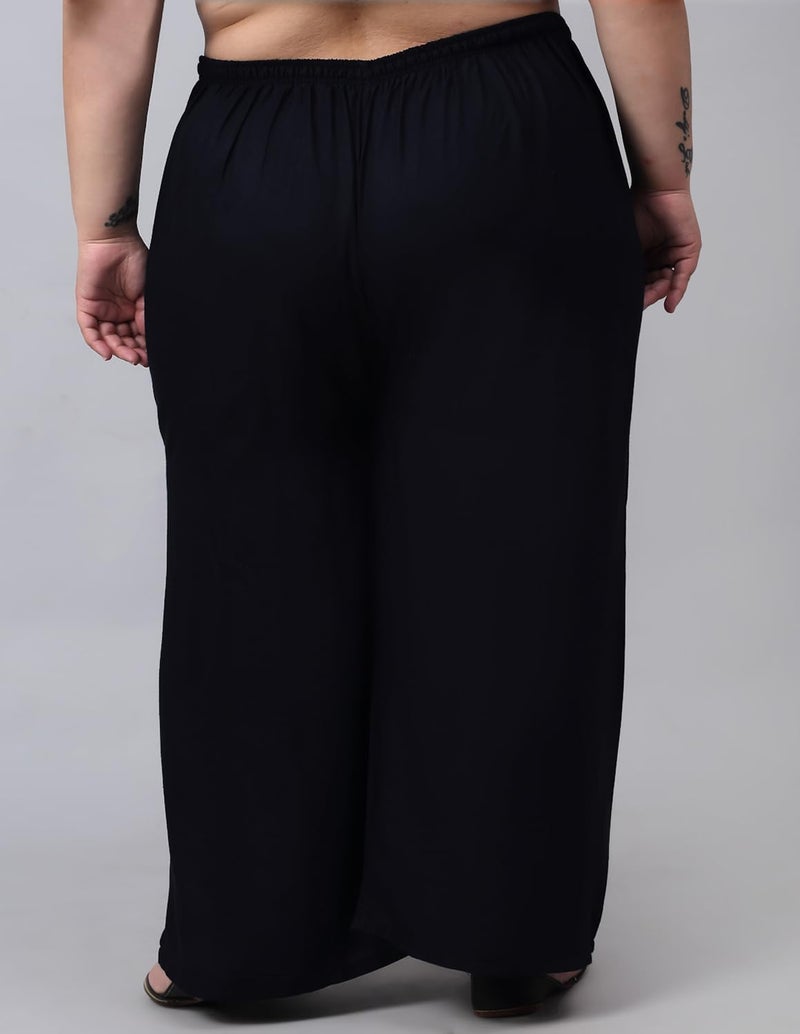 TREND LEVEL Plus Size Women's Rayon Loose Fit Flared Wide Leg Palazzo Pants Soft Plain/Solid Design with Drawstring Elastic (Pack of 1) (6XL, Black) - Image 3