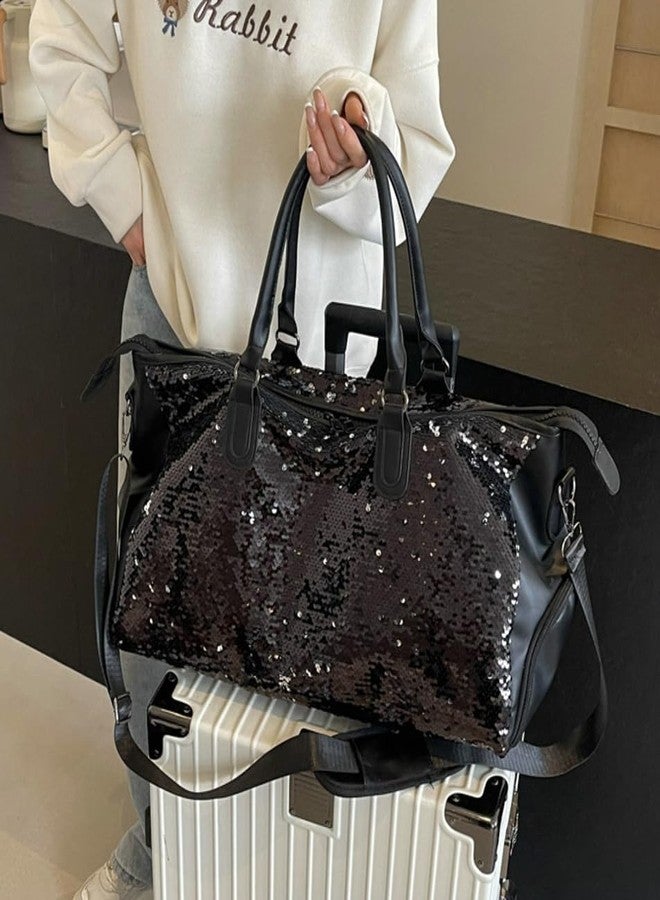 EMGILL Premium Large Capacity Gym Travel Yoga Bag for Women Sequin Handbag with Wet or Dry Compartment - Image 3