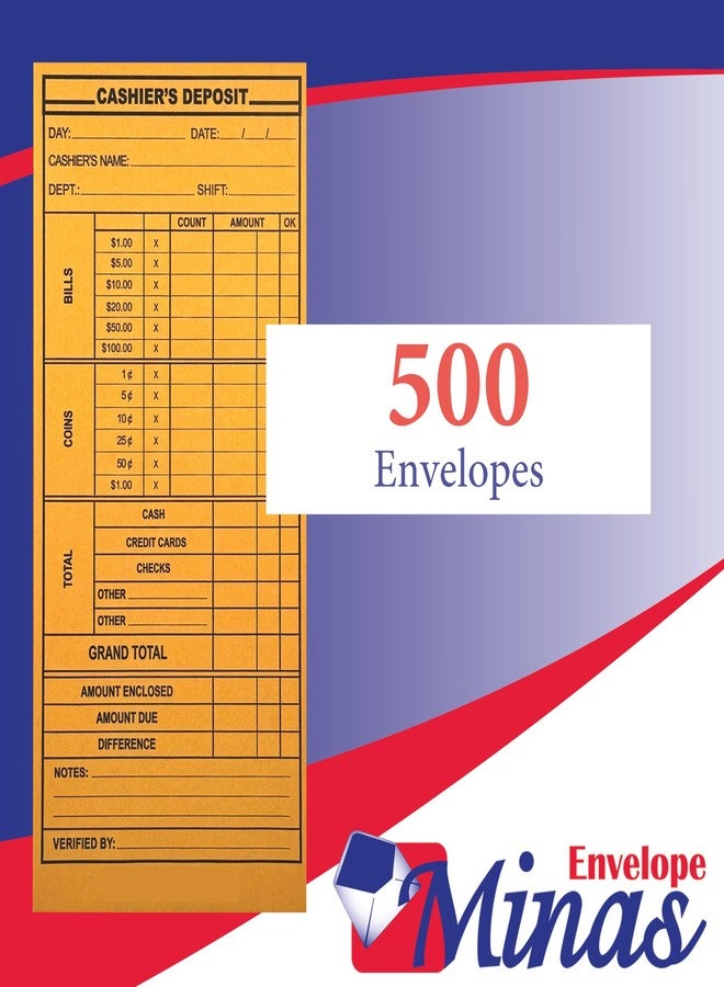 Minas Envelope 500 Minas Envelope Cashier Deposit Report Envelopes, 4 1/8" x 9 1/2", Sturdy 24lb. Kraft Paper, Cash Drop Envelope with Gum Flap for Hotels, Small Businesses, Retailers, Restaurants - Image 4