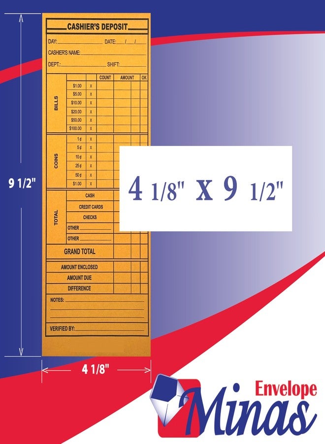 Minas Envelope 500 Minas Envelope Cashier Deposit Report Envelopes, 4 1/8" x 9 1/2", Sturdy 24lb. Kraft Paper, Cash Drop Envelope with Gum Flap for Hotels, Small Businesses, Retailers, Restaurants - Image 3