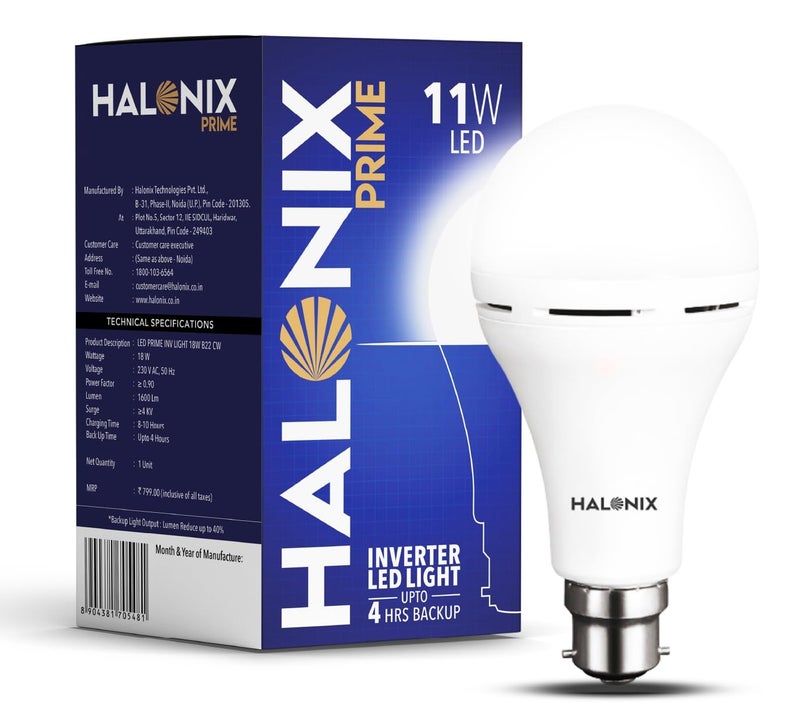 Halonix 11W Rechargeable Emergency Light B22D Inverter LED Bulb for Power Cuts, Backup Upto 4Hrs, Cool Day Light, Pack Of 1 - Image 5