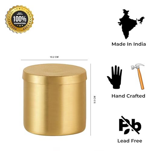 Akshata® Brass cookie Storage Container, 700 ml, Food Safe And Led Free Jar With Beautiful Engraving Lid - Gold Colour (1 Piece) - Image 4