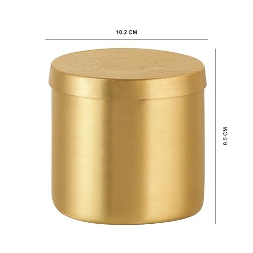 Akshata® Brass cookie Storage Container, 700 ml, Food Safe And Led Free Jar With Beautiful Engraving Lid - Gold Colour (1 Piece) - Image 3