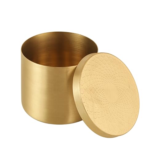 Akshata® Brass cookie Storage Container, 700 ml, Food Safe And Led Free Jar With Beautiful Engraving Lid - Gold Colour (1 Piece) - Image 2