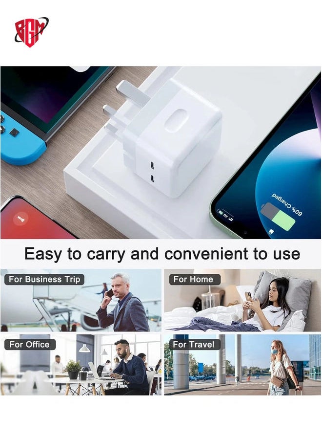 "35W Dual USB-C Fast Charger Adapter with USB-C to Lightning and USB-C to USB-C Cables Compatible with iPhone 14 Series, 13, 12, 11, X, Samsung, iPad, Speakers, AirPods"
