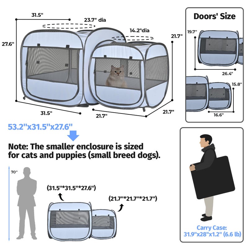 EighteenTekÂ® 2-in-1 Portable Cat Playpen, Pop up Large Kitten Playpen, No Assembly Need, Pet Cat Dog Tent Crates Kennel Cage, Cats Enclosure for Dog and Puppy Indoor Outdoor(No Divider, Unified Space) - Image 5