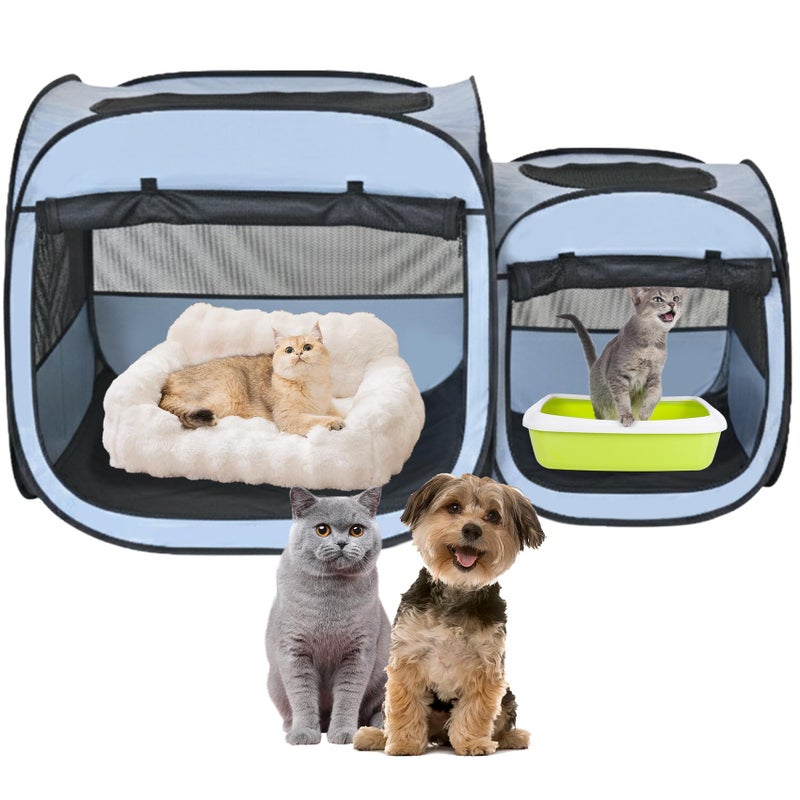 EighteenTekÂ® 2-in-1 Portable Cat Playpen, Pop up Large Kitten Playpen, No Assembly Need, Pet Cat Dog Tent Crates Kennel Cage, Cats Enclosure for Dog and Puppy Indoor Outdoor(No Divider, Unified Space) - Image 1