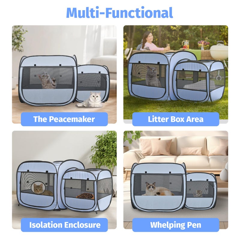 EighteenTekÂ® 2-in-1 Portable Cat Playpen, Pop up Large Kitten Playpen, No Assembly Need, Pet Cat Dog Tent Crates Kennel Cage, Cats Enclosure for Dog and Puppy Indoor Outdoor(No Divider, Unified Space) - Image 4